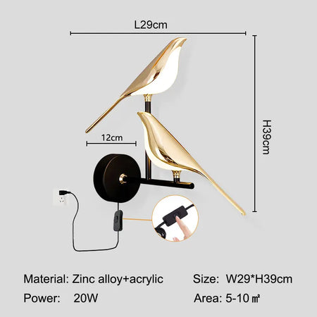 Wall Light - Creative Bird 360° Rotatable LED Wall Lamp Golden Touch Switch SW-36210457 - SWEET-LIGHTS