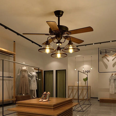 Fans - Rustic Industrial Ceiling Fan with Light and Remote Control SW-36210927 - SWEET-LIGHTS