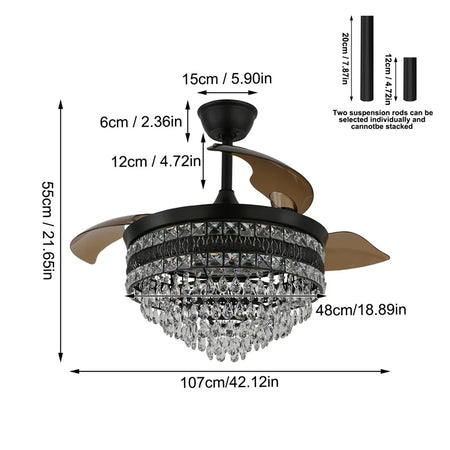 Fans - Crystal Fan Light 42 Inches With Remote Control 6 Level Luminaire SW-36210456 - SWEET-LIGHTS