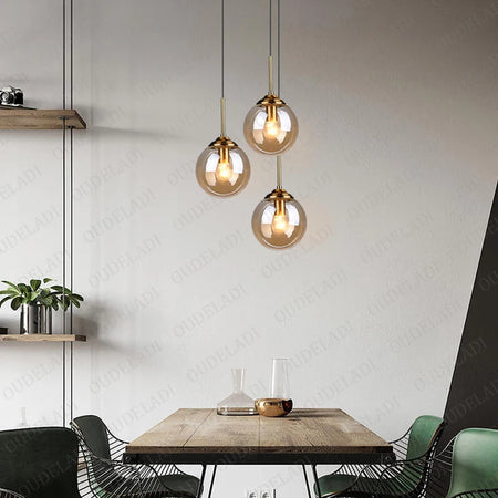 Pendant Light - Nordic Metal Ring Glass Ball Hanging Lamp SW-36210345 - SWEET-LIGHTS