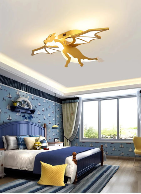 Children Lighting - Golden Dinosaur Fire Breathing Dragon Ceiling Lamps LED Children's Room Light Boy Bedroom Nursery SW-36210345 - SWEET-LIGHTS
