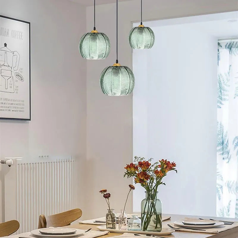 Pendant Light - Nordic Glass Green Leaf Pattern Fixture SW-36210789 - SWEET-LIGHTS