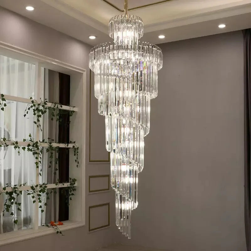Chandelier - Long Crystal Staircase Gold Modern Lamp Luxury Villa Home Decor SW-36210458 - SWEET-LIGHTS