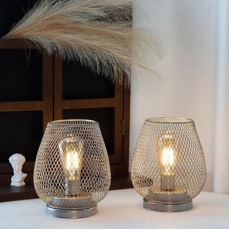 Table Lamp - Set of 2 Metal Cage Vintage Battery Operated LED Lanterns SW-36210789 - SWEET-LIGHTS
