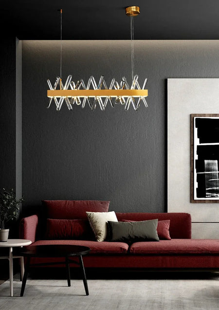 Pendant Light - Modern Rectangle Crystal Chandelier Gold LED for Living Room Kitchen Island SW-36210345 - SWEET-LIGHTS