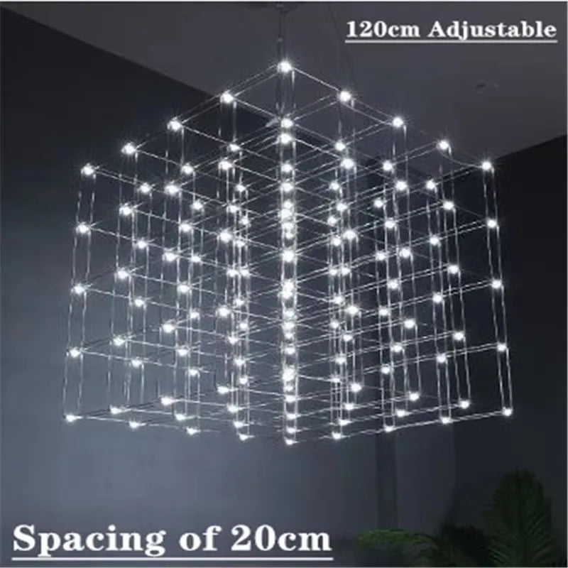 Chandelier - Chrome Square LED Pendant Lamp Stainless Steel For Hall Foyer Restaurant Adjustable Cord SW-36210487 - SWEET-LIGHTS
