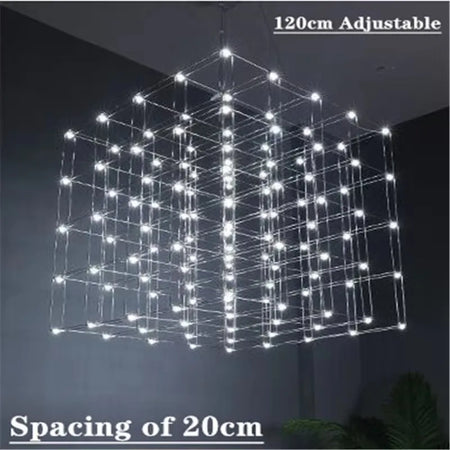 Chandelier - Chrome Square LED Pendant Lamp Stainless Steel For Hall Foyer Restaurant Adjustable Cord SW-36210487 - SWEET-LIGHTS