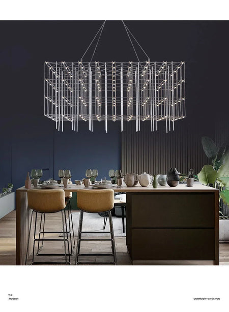 Chandelier - Chrome Square LED Pendant Lamp Stainless Steel For Hall Foyer Restaurant Adjustable Cord SW-36210487 - SWEET-LIGHTS
