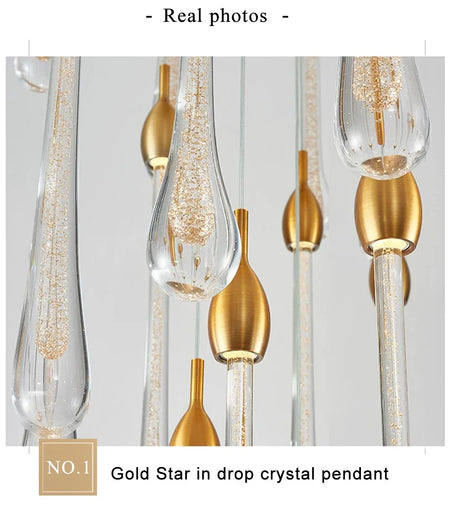 Chandelier - Modern Crystal LED Chandelier Gold Long Stair Fixtures SW-36210354 - SWEET-LIGHTS