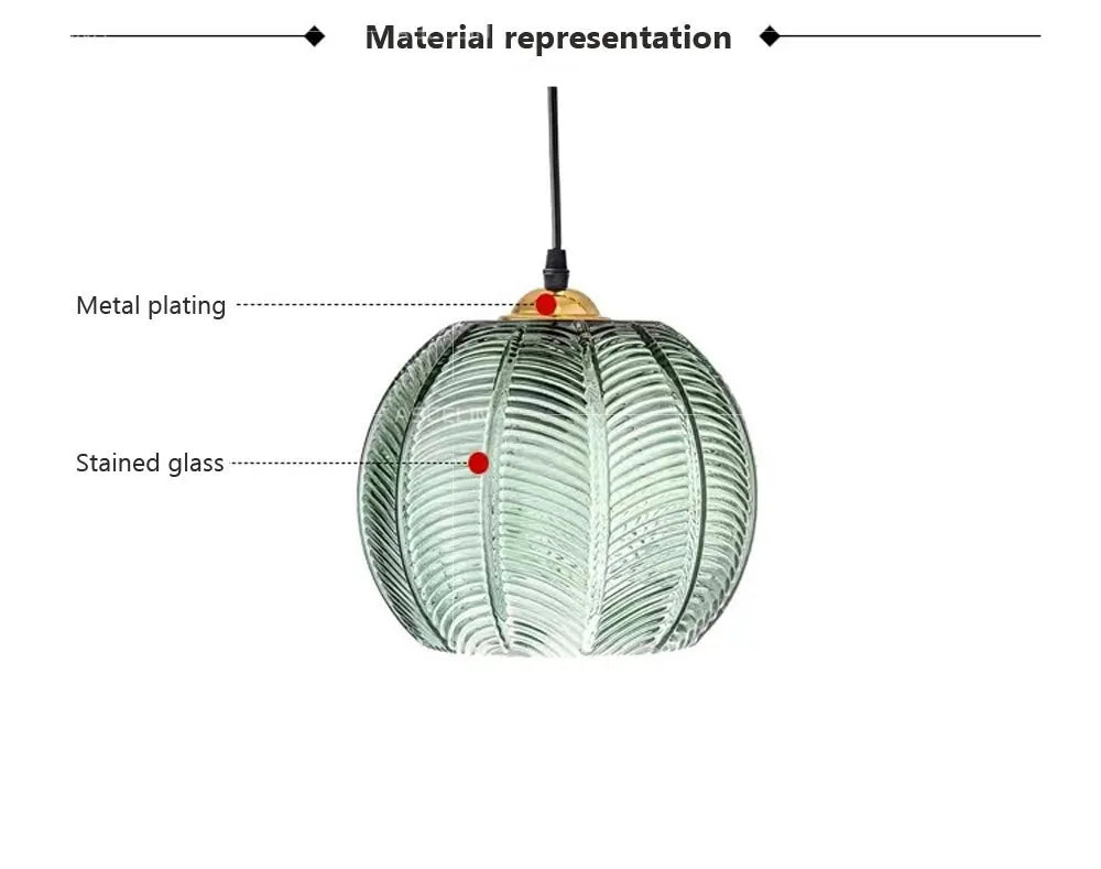 Pendant Light - Nordic Glass Green Leaf Pattern Fixture SW-36210789 - SWEET-LIGHTS
