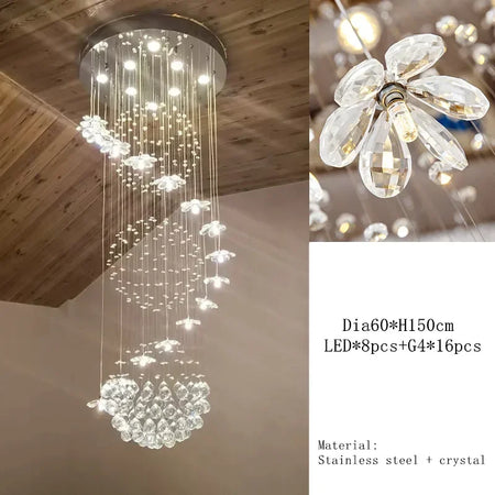 Chandelier - Modern Long Staircase Crystal Pendant Light SW-36210123 - SWEET-LIGHTS