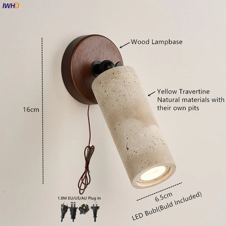 Wall Light - IWHD Modern Nordic LED Walnut Yellow Travertine Lamp SW-36210357 - SWEET-LIGHTS