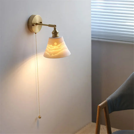 Wall Light - Modern White Ceramic Wall Mounted Lamps for Hotel Bedroom Bedside Pull Switch Sconce Nordic Hallway Aisle SW-36210458 - SWEET-LIGHTS