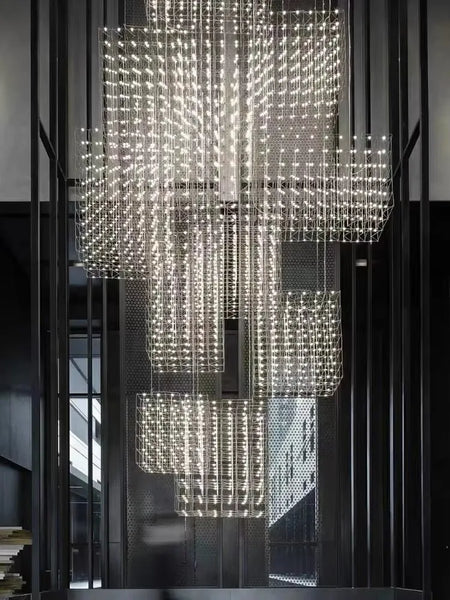Chandelier - Chrome Square LED Pendant Lamp Stainless Steel For Hall Foyer Restaurant Adjustable Cord SW-36210487 - SWEET-LIGHTS