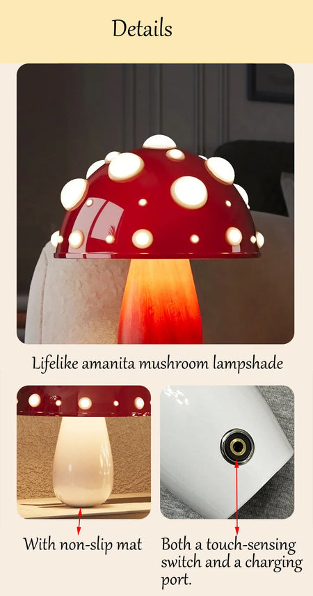 Table Lamp - Fly Amanita Mushroom Lamp with Dual Color LED G9 Bulb USB Rechargeable Desk Light SW-36210458 - SWEET-LIGHTS