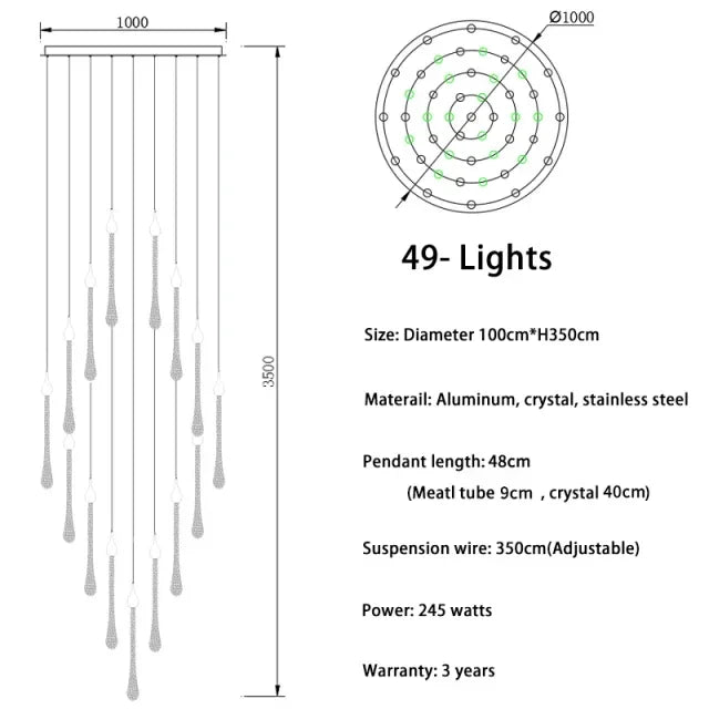 Chandelier - Modern Crystal LED Chandelier Gold Long Stair Fixtures SW-36210354 - SWEET-LIGHTS