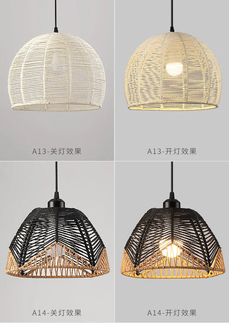 Pendant Light - Boho Rattan Pendant Light Fixture Vintage Farmhouse E27 Hand Woven Hemp Rope Hanging Chandelier SW-36210739 - SWEET-LIGHTS