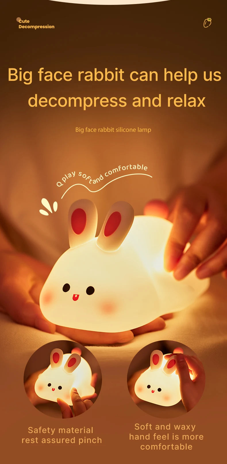 Children Lighting - Cute Rabbit Rechargeable Night Lamp Touch Sensor USB Light for Kids Gift SW-36210345 - SWEET-LIGHTS