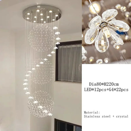 Chandelier - Modern Long Staircase Crystal Pendant Light SW-36210123 - SWEET-LIGHTS