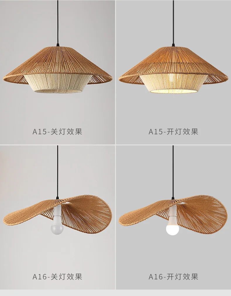 Pendant Light - Boho Rattan Pendant Light Fixture Vintage Farmhouse E27 Hand Woven Hemp Rope Hanging Chandelier SW-36210739 - SWEET-LIGHTS
