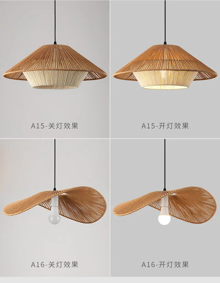 Pendant Light - Boho Rattan Pendant Light Fixture Vintage Farmhouse E27 Hand Woven Hemp Rope Hanging Chandelier SW-36210739 - SWEET-LIGHTS