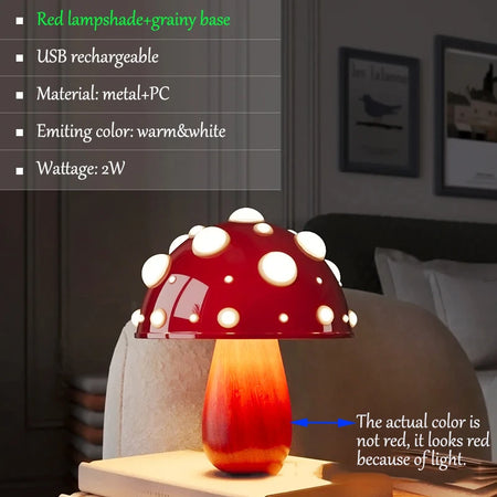 Table Lamp - Fly Amanita Mushroom Lamp with Dual Color LED G9 Bulb USB Rechargeable Desk Light SW-36210458 - SWEET-LIGHTS