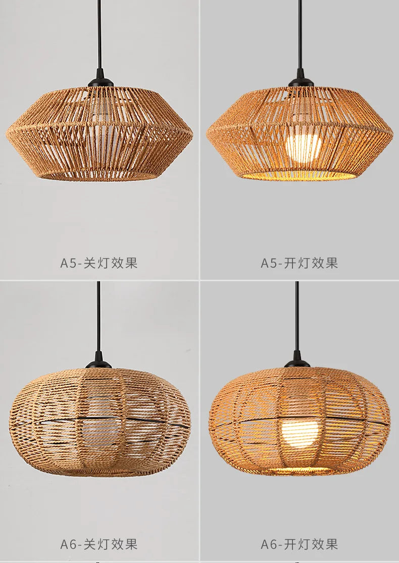 Pendant Light - Boho Rattan Pendant Light Fixture Vintage Farmhouse E27 Hand Woven Hemp Rope Hanging Chandelier SW-36210739 - SWEET-LIGHTS