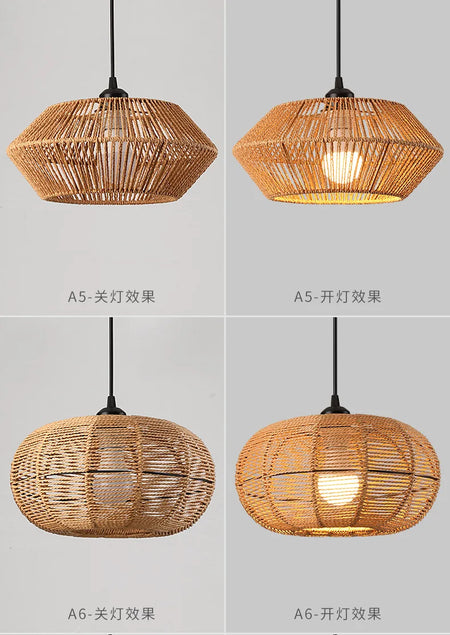 Pendant Light - Boho Rattan Pendant Light Fixture Vintage Farmhouse E27 Hand Woven Hemp Rope Hanging Chandelier SW-36210739 - SWEET-LIGHTS