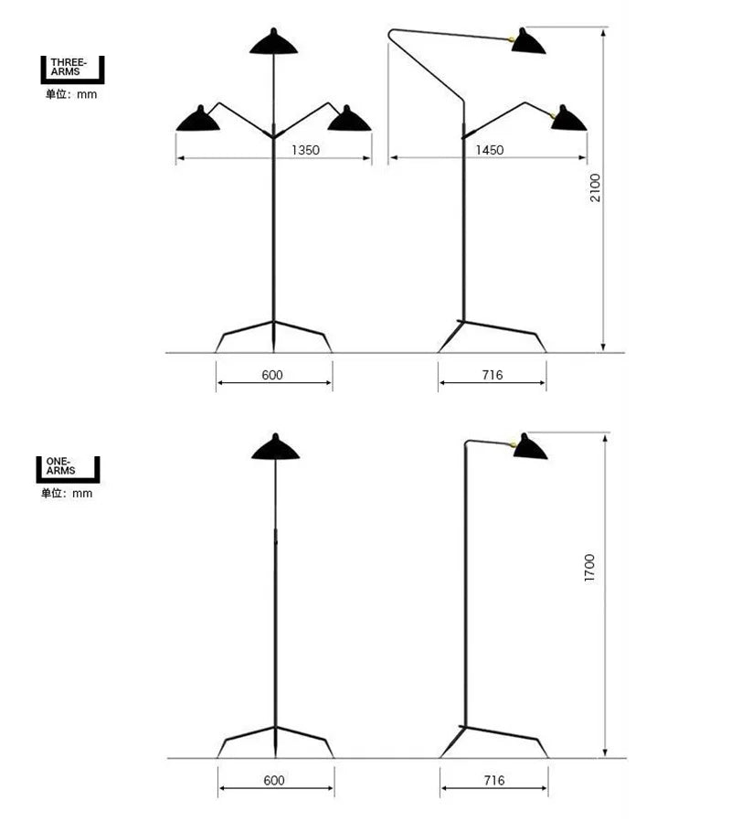 Floor Lamp - Serge Mouille 3-arm Designer Tripod LED Lamp SW-36214890 - SWEET-LIGHTS