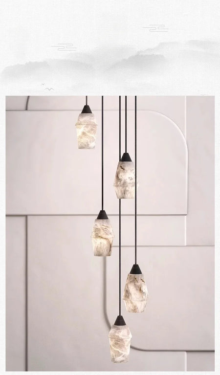 Pendant Light - Natural Marble Alabaster Copper Chandelier SW-36210349 - SWEET-LIGHTS