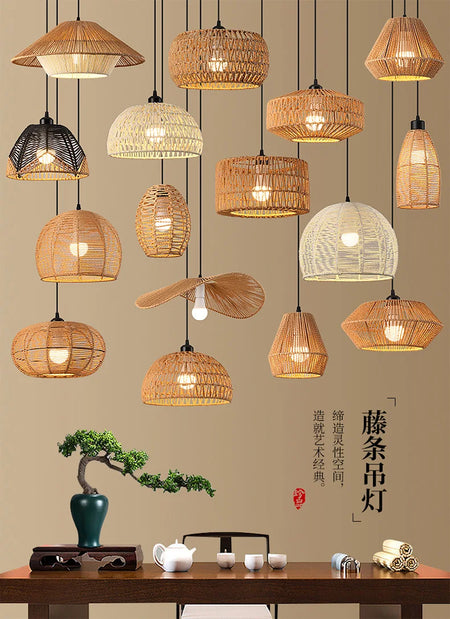 Pendant Light - Boho Rattan Pendant Light Fixture Vintage Farmhouse E27 Hand Woven Hemp Rope Hanging Chandelier SW-36210739 - SWEET-LIGHTS