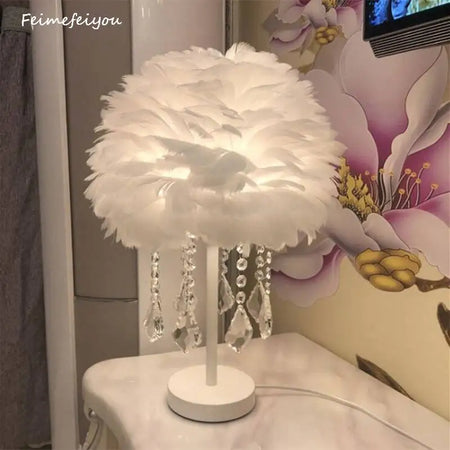 Table Lamp - Feimefeiyou Modern Feather Crystal for Bedroom SW-36210578 - SWEET-LIGHTS