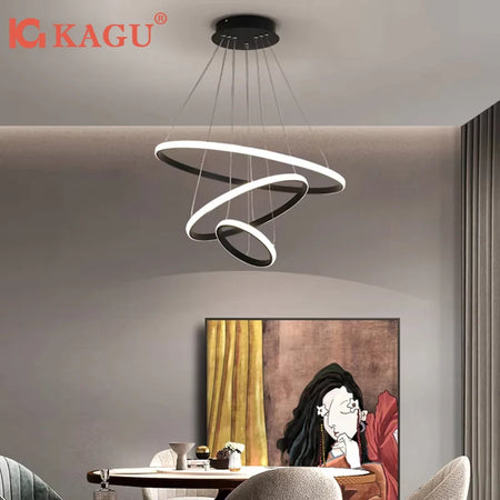 Pendant Light - Modern Pendant Lamp Led Rings Chandelier Black Loft Indoor Fixture SW-36210456 - SWEET-LIGHTS