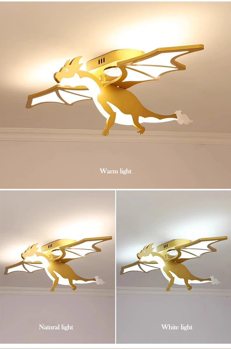 Children Lighting - Golden Dinosaur Fire Breathing Dragon Ceiling Lamps LED Children's Room Light Boy Bedroom Nursery SW-36210345 - SWEET-LIGHTS