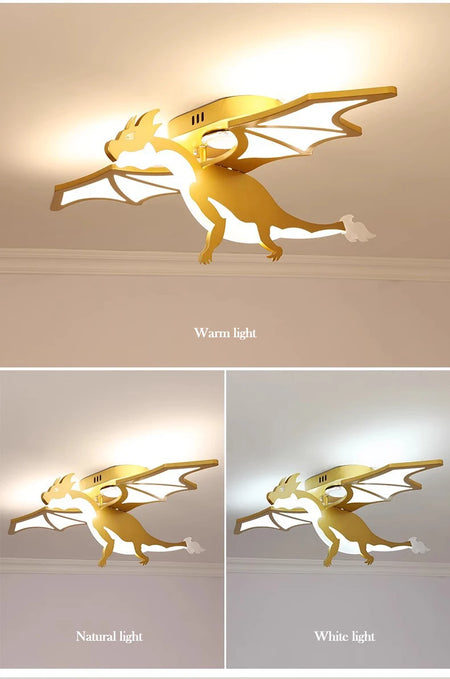 Children Lighting - Golden Dinosaur Fire Breathing Dragon Ceiling Lamps LED Children's Room Light Boy Bedroom Nursery SW-36210345 - SWEET-LIGHTS