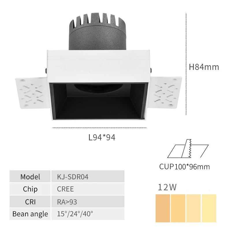 Spotlight - SCON Recessed Spotlight Square Rimless LED Downlight Anti-glare Embedded Ceiling Lamps 110V-240V SW-36210789 - SWEET-LIGHTS
