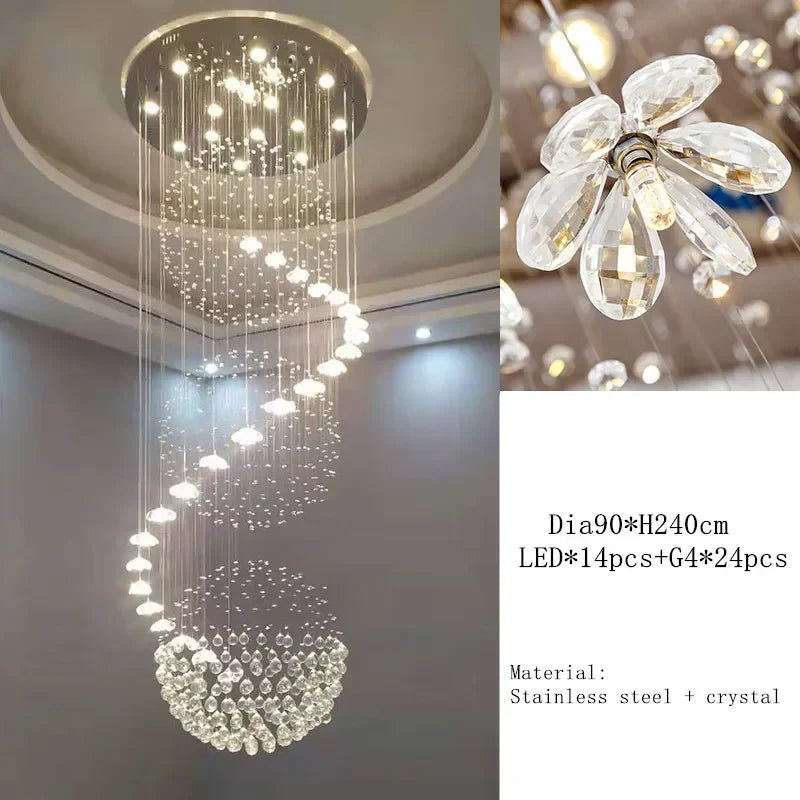 Chandelier - Modern Long Staircase Crystal Pendant Light SW-36210123 - SWEET-LIGHTS