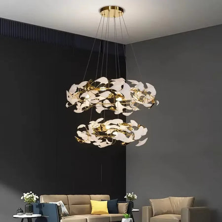 Chandelier - Round Ginko Leaf Staircase Light For Loft SW-36210789 - SWEET-LIGHTS