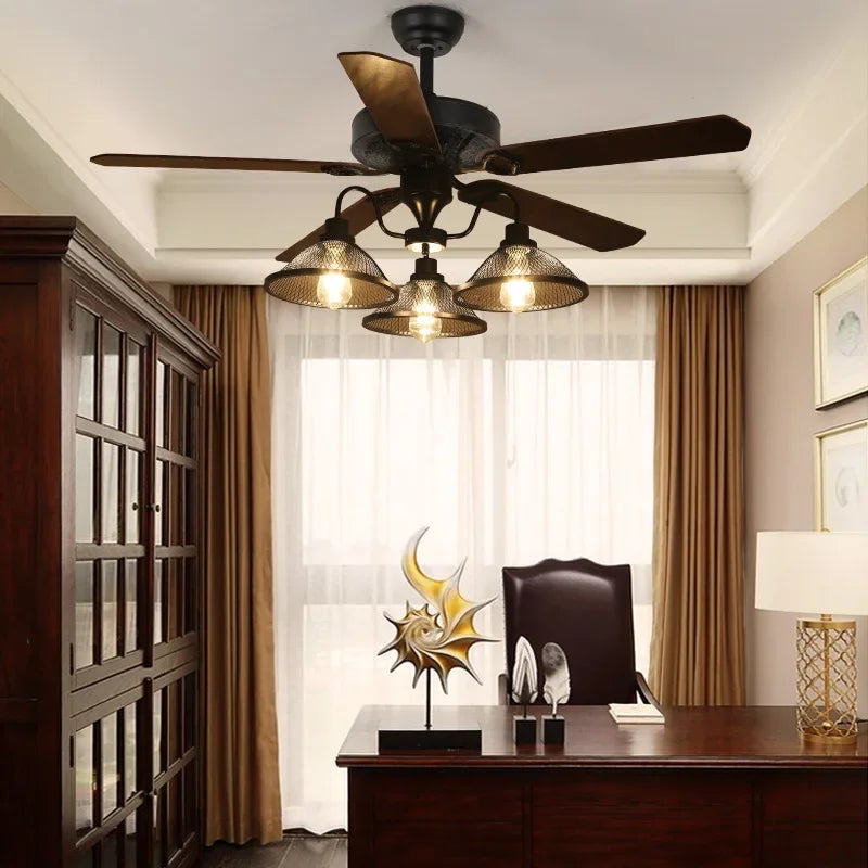 Fans - Rustic Industrial Ceiling Fan with Light and Remote Control SW-36210927 - SWEET-LIGHTS