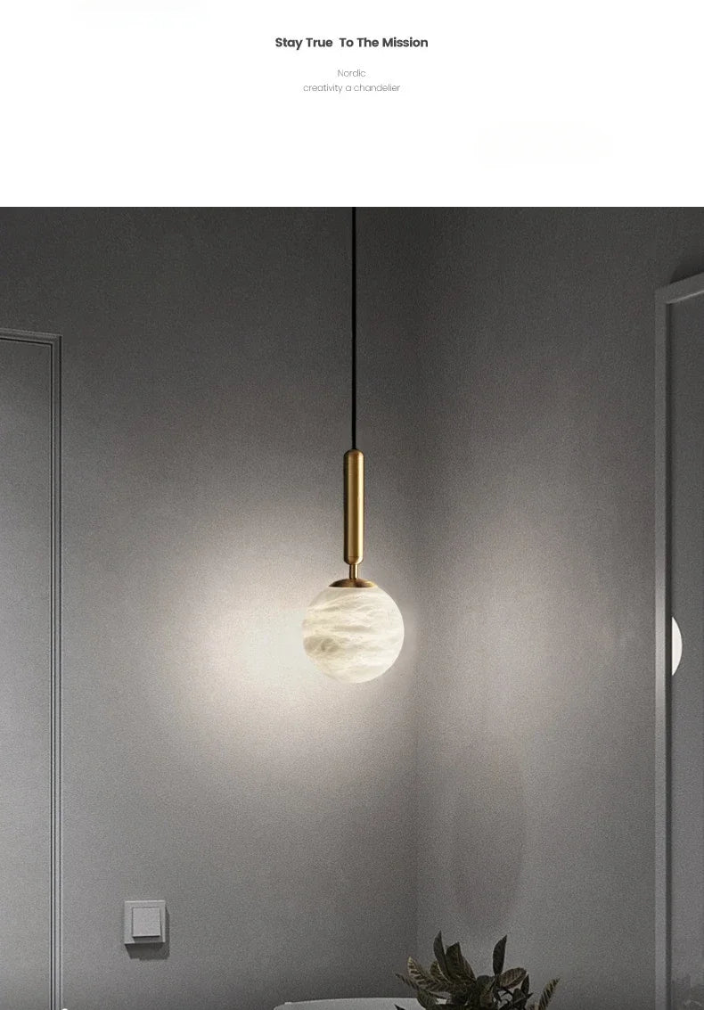 Pendant Light - Modern Marble All Copper Single Head Lamp SW-36210789 - SWEET-LIGHTS
