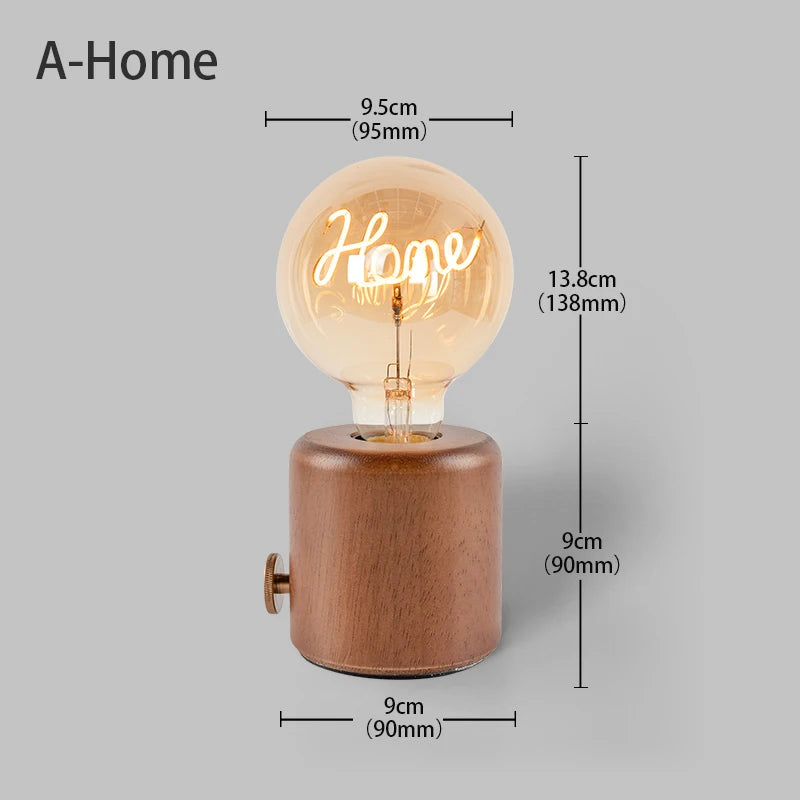 Table Lamp - Vintage Wood E27 Night Light EU Plug Retro Design SW-36210987 - SWEET-LIGHTS