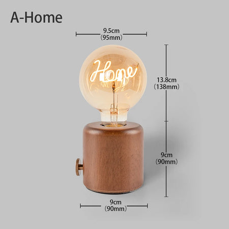 Table Lamp - Vintage Wood E27 Night Light EU Plug Retro Design SW-36210987 - SWEET-LIGHTS