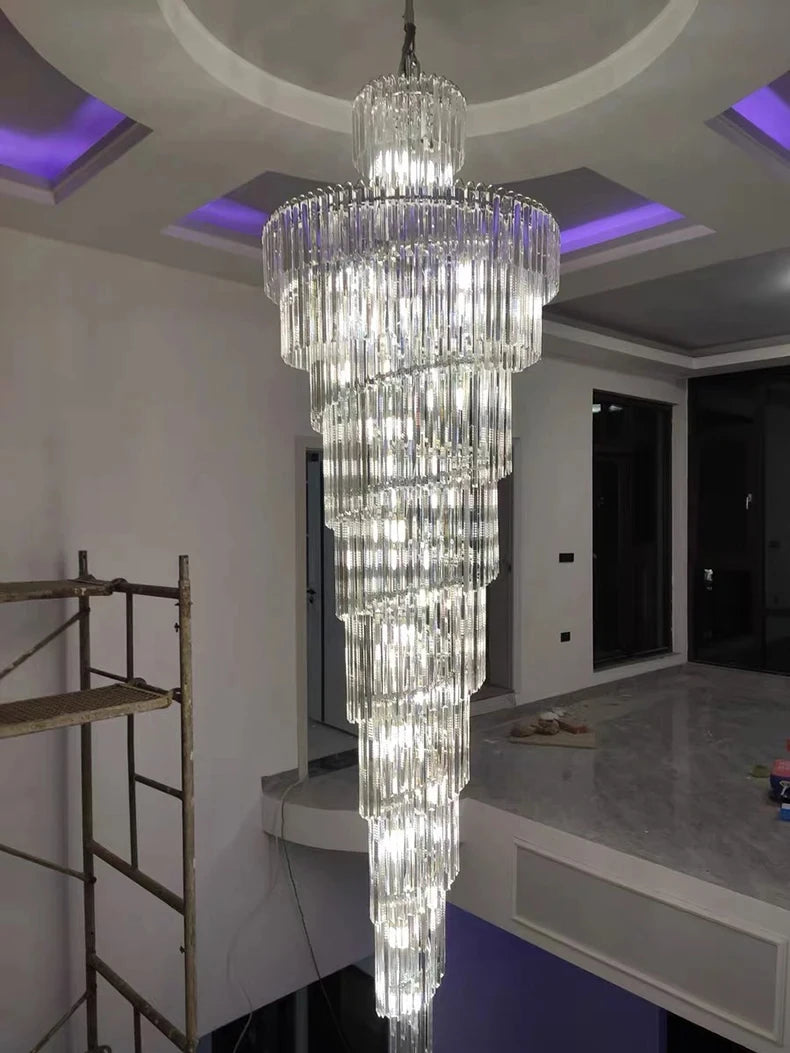 Chandelier - Long Crystal Staircase Gold Modern Lamp Luxury Villa Home Decor SW-36210458 - SWEET-LIGHTS