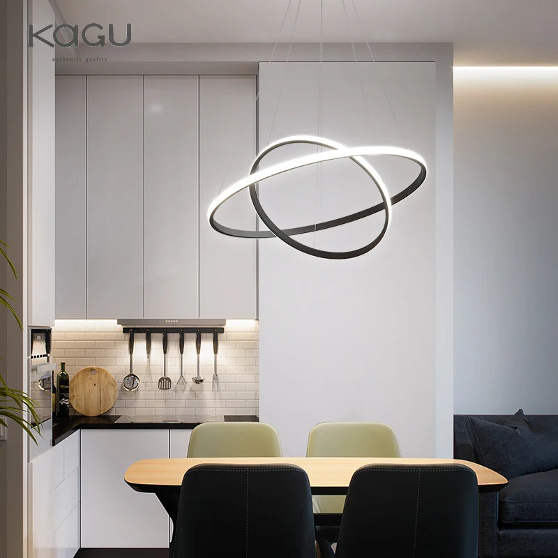 Pendant Light - Modern Pendant Lamp Led Rings Chandelier Black Loft Indoor Fixture SW-36210456 - SWEET-LIGHTS
