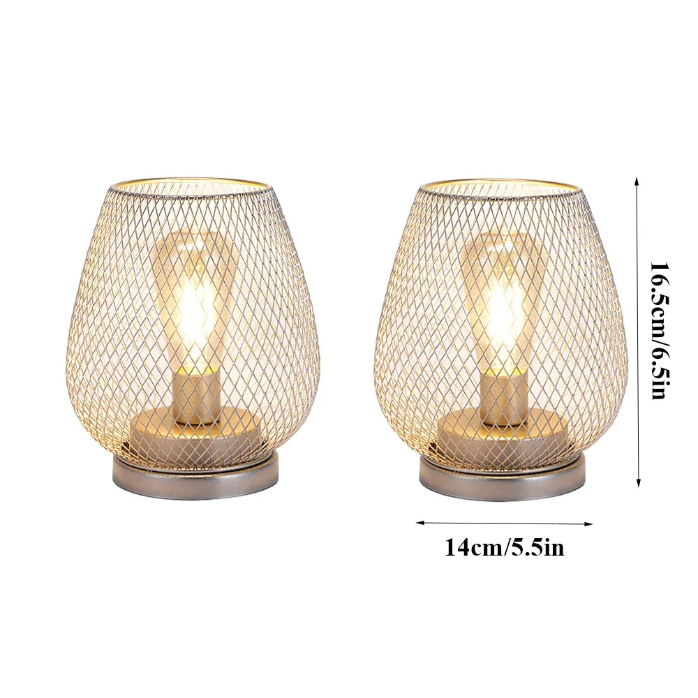 Table Lamp - Set of 2 Metal Cage Vintage Battery Operated LED Lanterns SW-36210789 - SWEET-LIGHTS