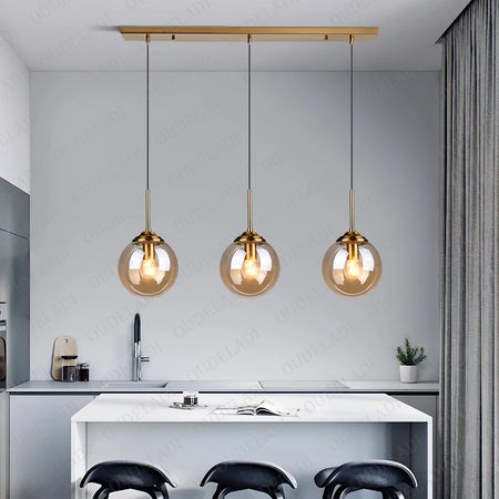 Pendant Light - Nordic Metal Ring Glass Ball Hanging Lamp SW-36210345 - SWEET-LIGHTS