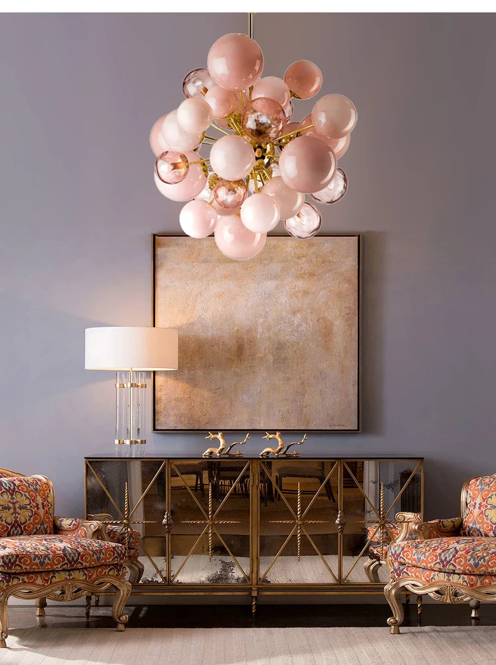 Chandelier - Art Deco Pink Bubbles Glass Pendant Light SW-36210976 - SWEET-LIGHTS