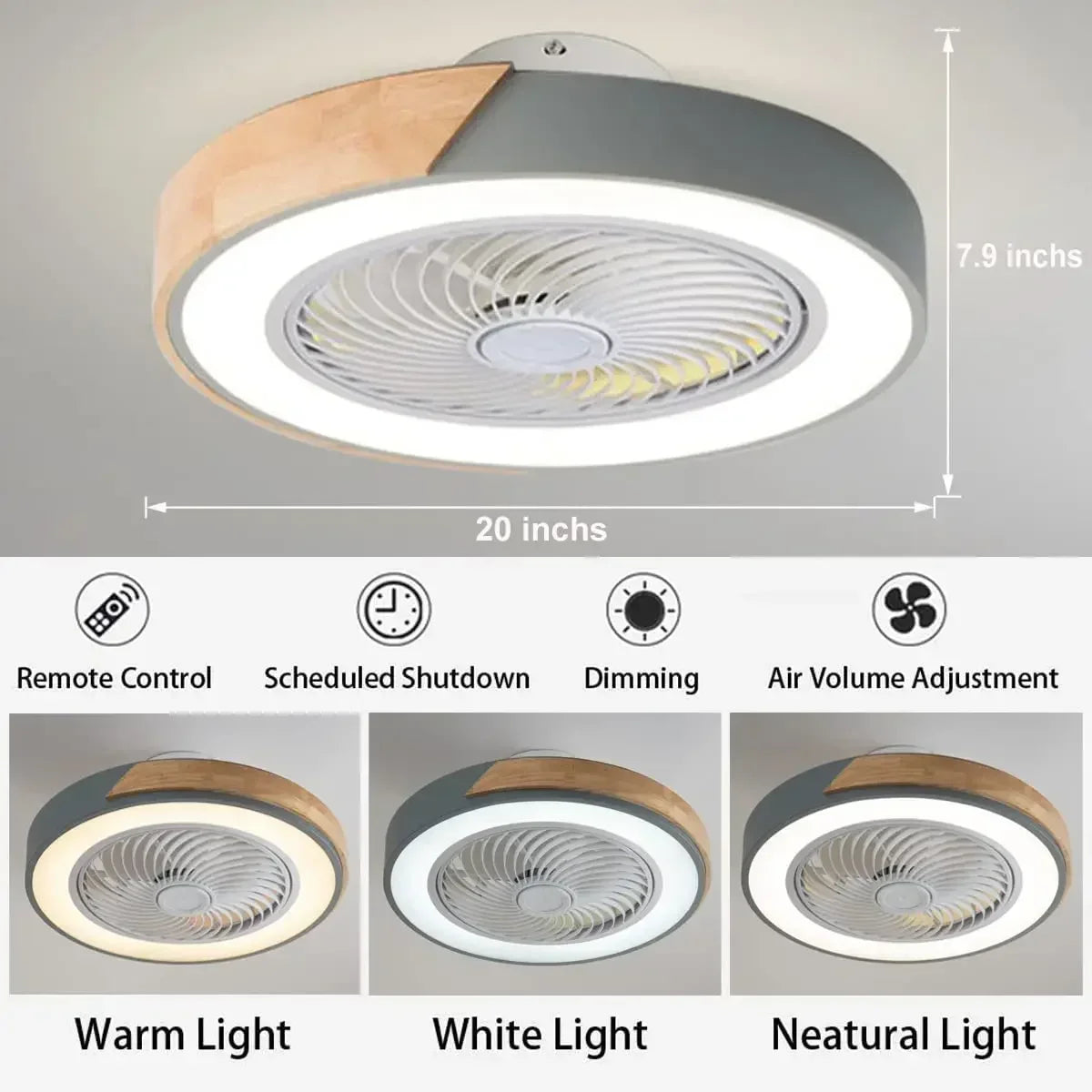 Fans - Modern Low Profile Wood Ceiling Fan Light with Remote Control SW-36210789 - SWEET-LIGHTS