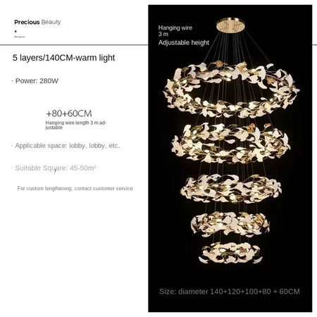 Chandelier - Round Ginko Leaf Staircase Light For Loft SW-36210789 - SWEET-LIGHTS