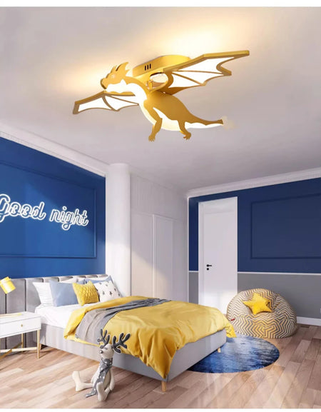 Children Lighting - Golden Dinosaur Fire Breathing Dragon Ceiling Lamps LED Children's Room Light Boy Bedroom Nursery SW-36210345 - SWEET-LIGHTS
